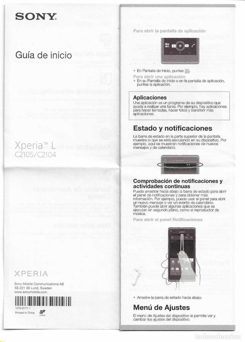 Segunda Mano: MANUAL DESPLEGABLE - ANDROID SONY XPERIA L C2105 / C2104 - EN ESPA&Ntilde;OL
