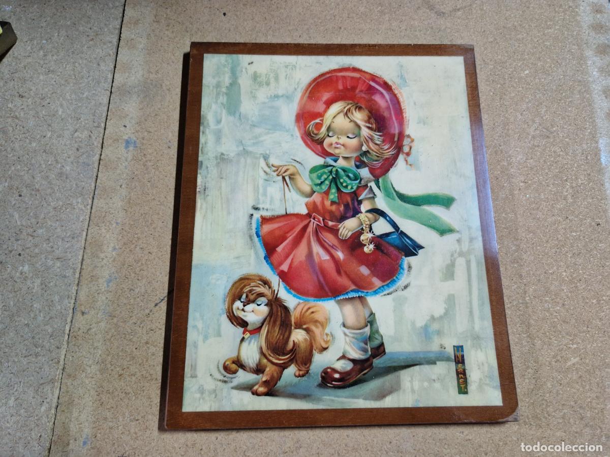 Segunda Mano: BONITO CUADRO TIERNA NI&Ntilde;A CON SU MASCOTA. MEDIDA 27*22CM