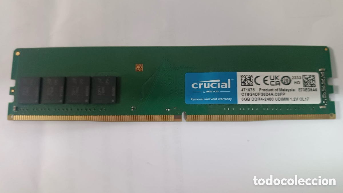 Segunda mano: Memoria RAM Crucial 8GB DDR4 2400MHz UDIMM PC4-19200 CL17 CT8G4DFS824A PC