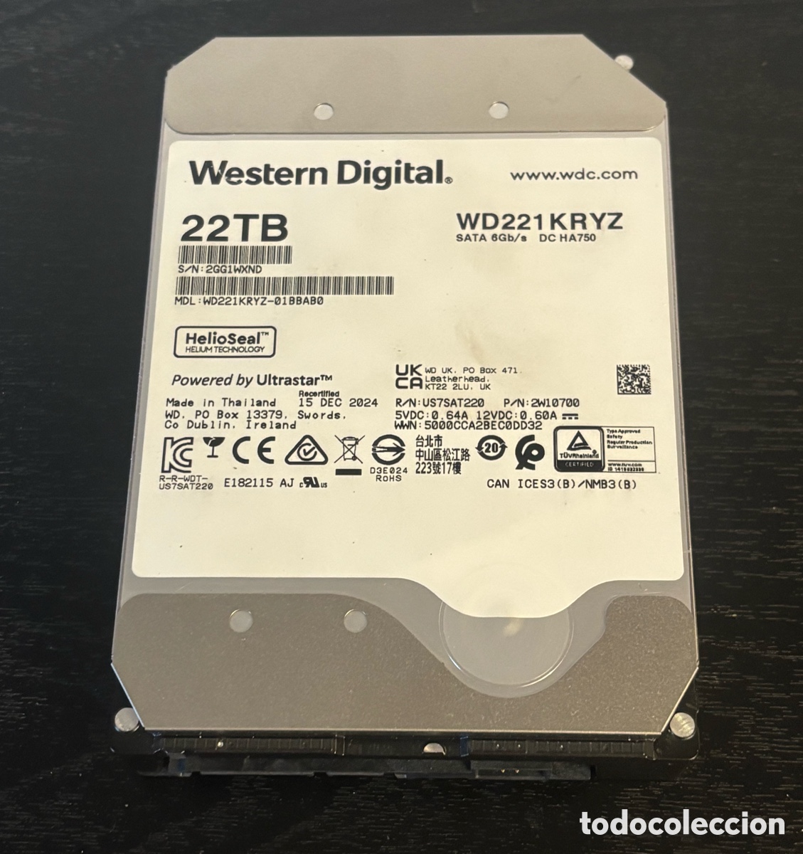 Segunda mano: Disco Duro 22TB Western Digital WD221KRYZ SATA 6Gb/s Recertified &iexcl;Como Nuevo!