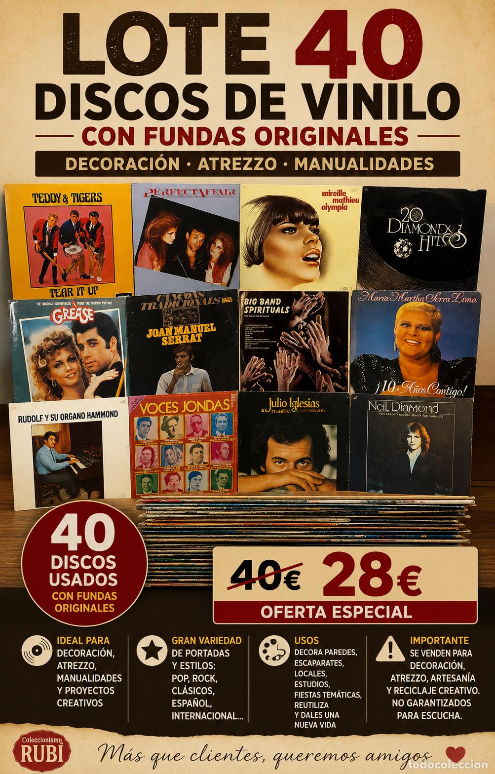 Segunda mano: LOTE 40 DISCOS DE VINILO CON FUNDAS | DECORACI&Oacute;N | ATREZZO | MANUALIDADES