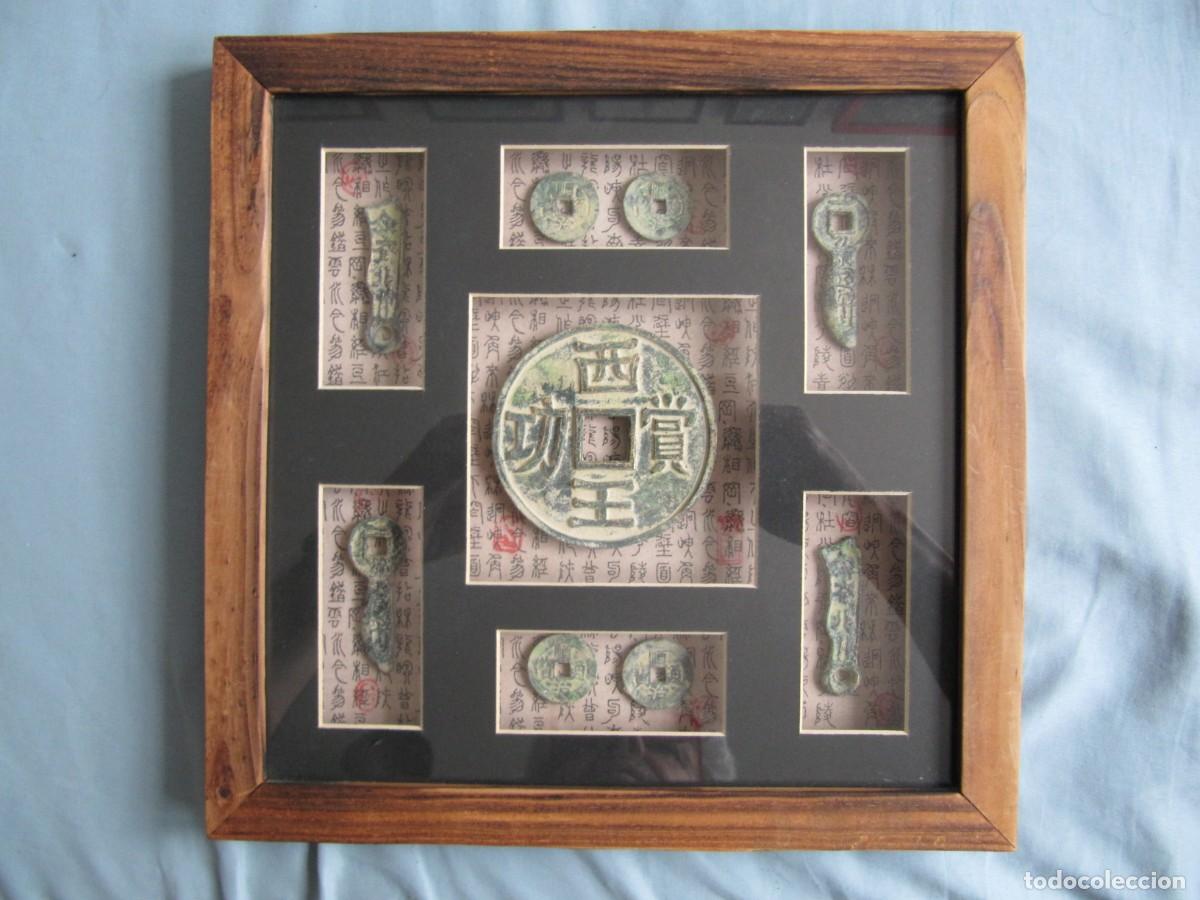 Segunda mano: CUADRO FENG SHUI CON REPRODUCCIONES DE MONEDAS CHINAS