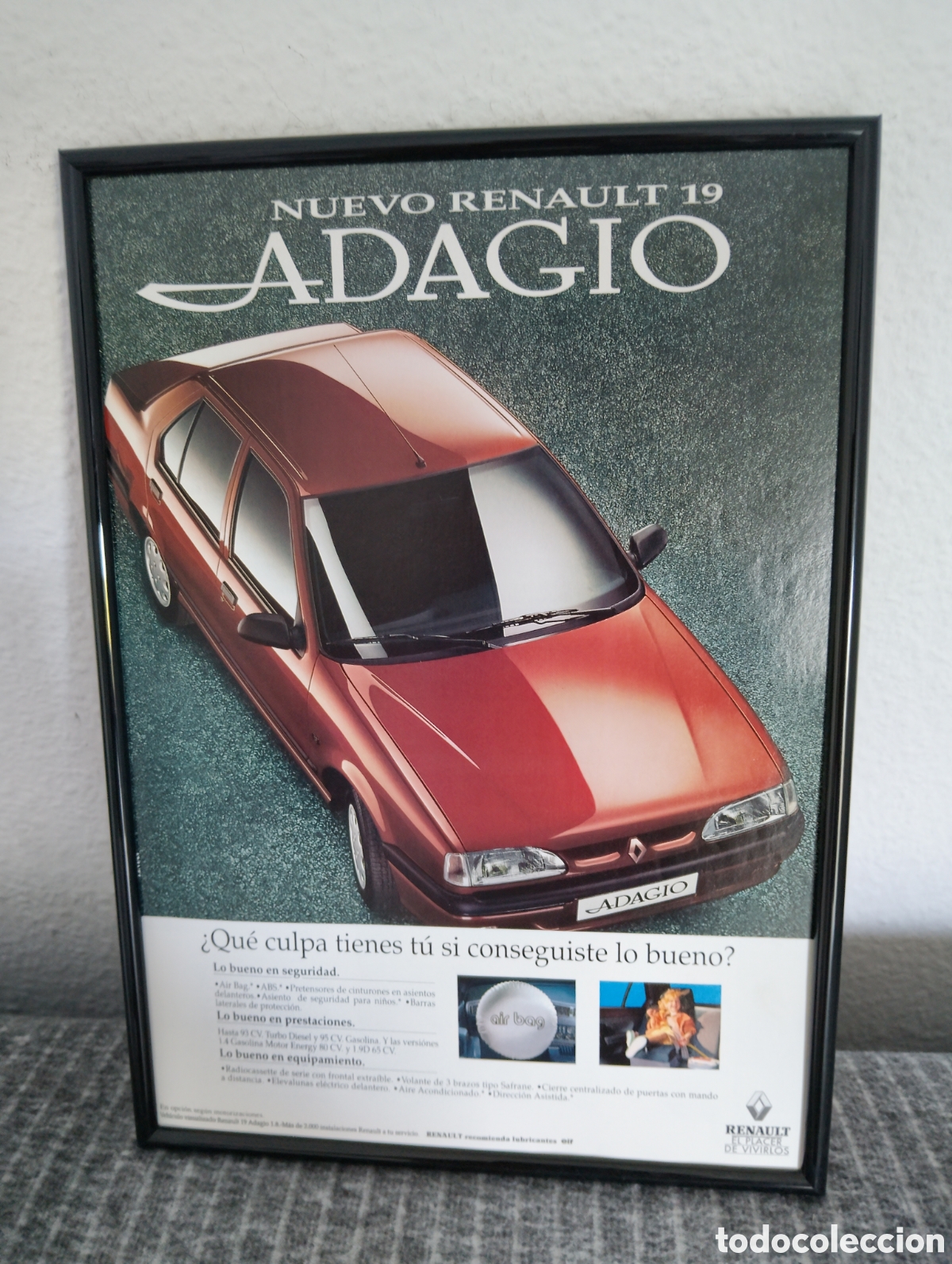 Segunda mano: Renault 19 adagio anuncio original vintage con marco incluido