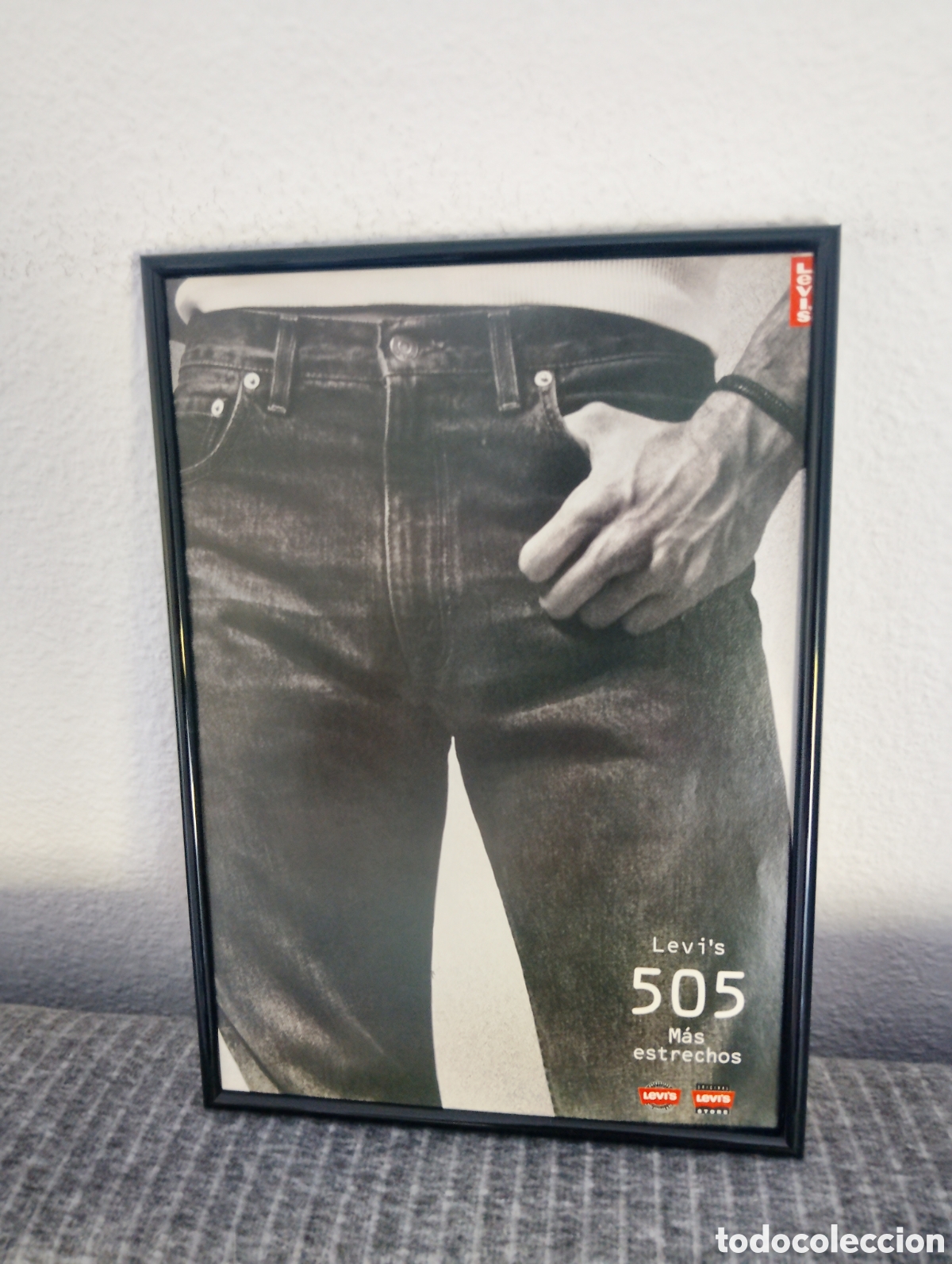 Segunda mano: Levis 505 anuncio original vintage a&ntilde;os 90 con marco incluido