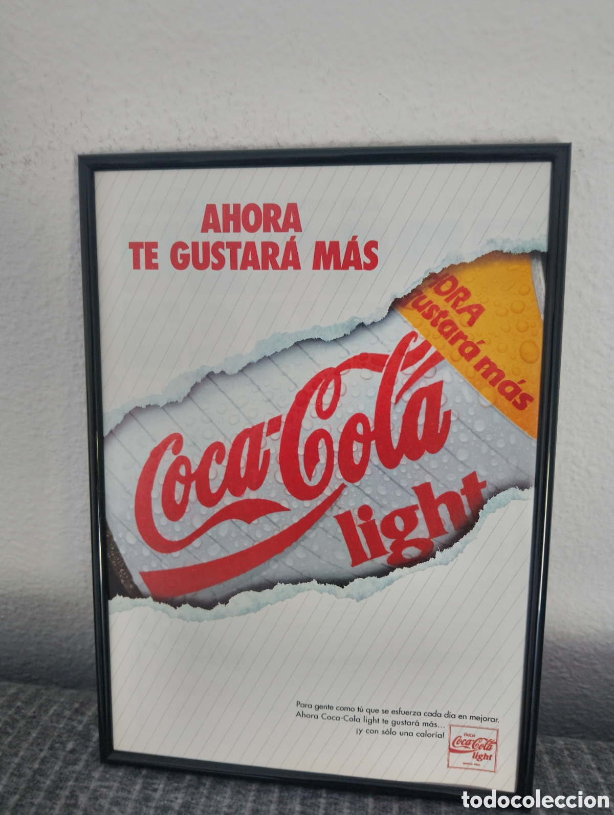 Segunda mano: Cocacola Light anuncio original vintage a&ntilde;os 90 con marco incluido