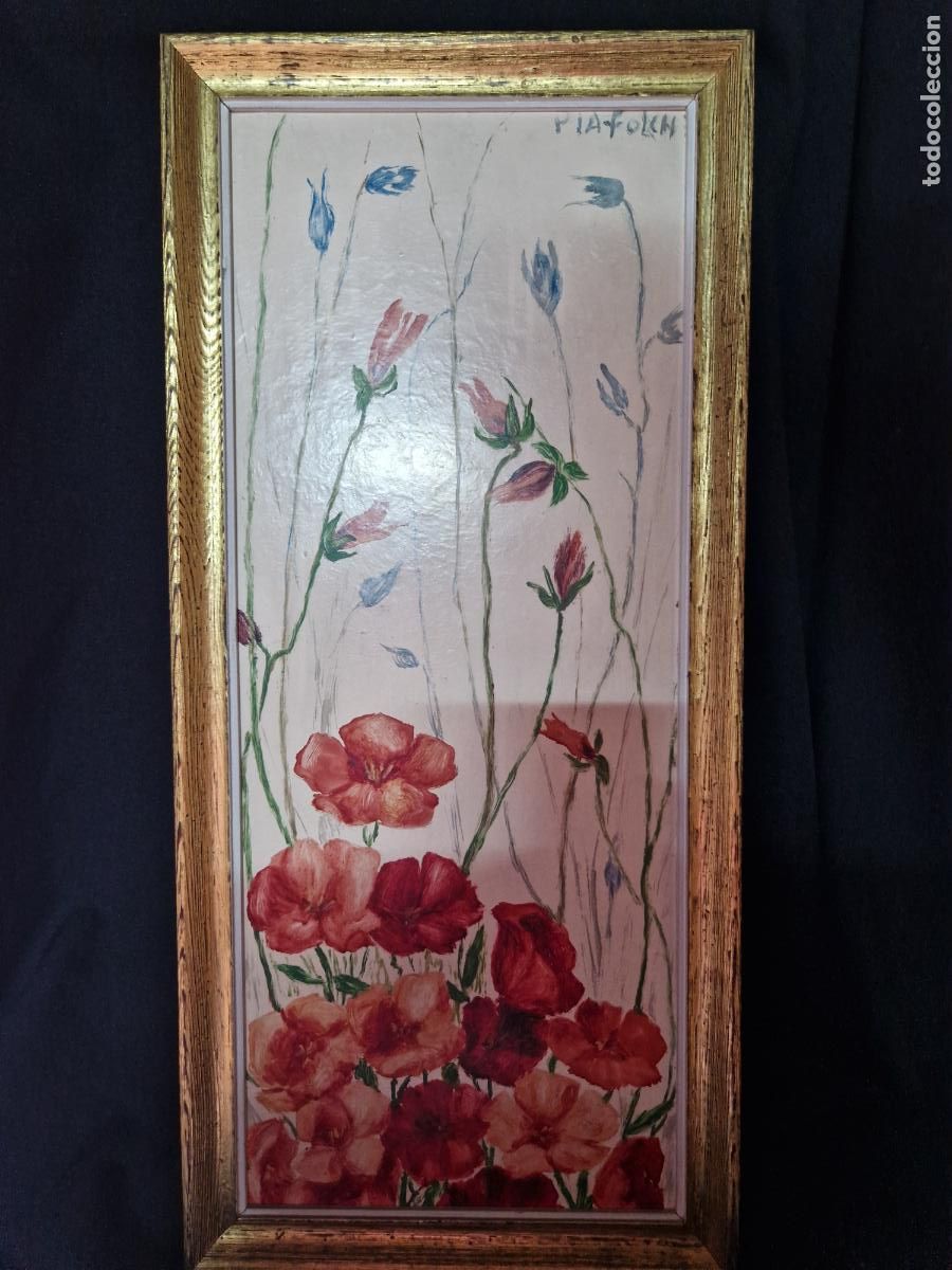 Segunda mano: BONITO CUADRO. DISE&Ntilde;O DE FLORES. MEDIDA 28*58CM