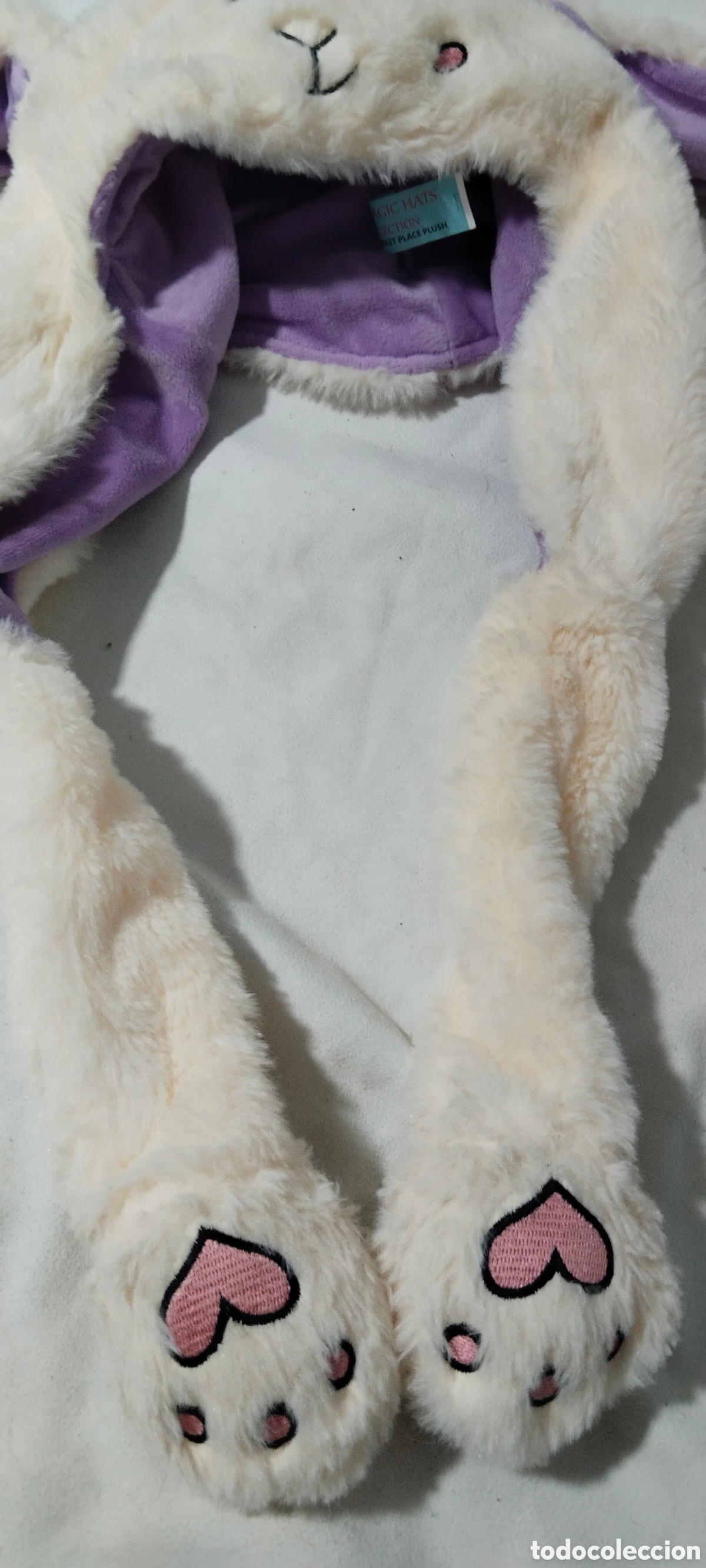Segunda mano: Gorro de conejo de peluche con orejas m&oacute;viles &ndash; blanco y lila - Foto 2