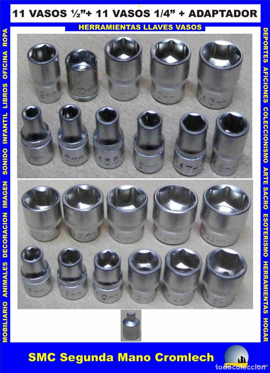 Segunda mano: Juego de 11 VASOS de 1/2&rdquo; , + 11 VASOS de 1/4&rdquo; + ADAPTADOR de 1/4&rdquo; a 1/2&rdquo; . A&ntilde;os 90