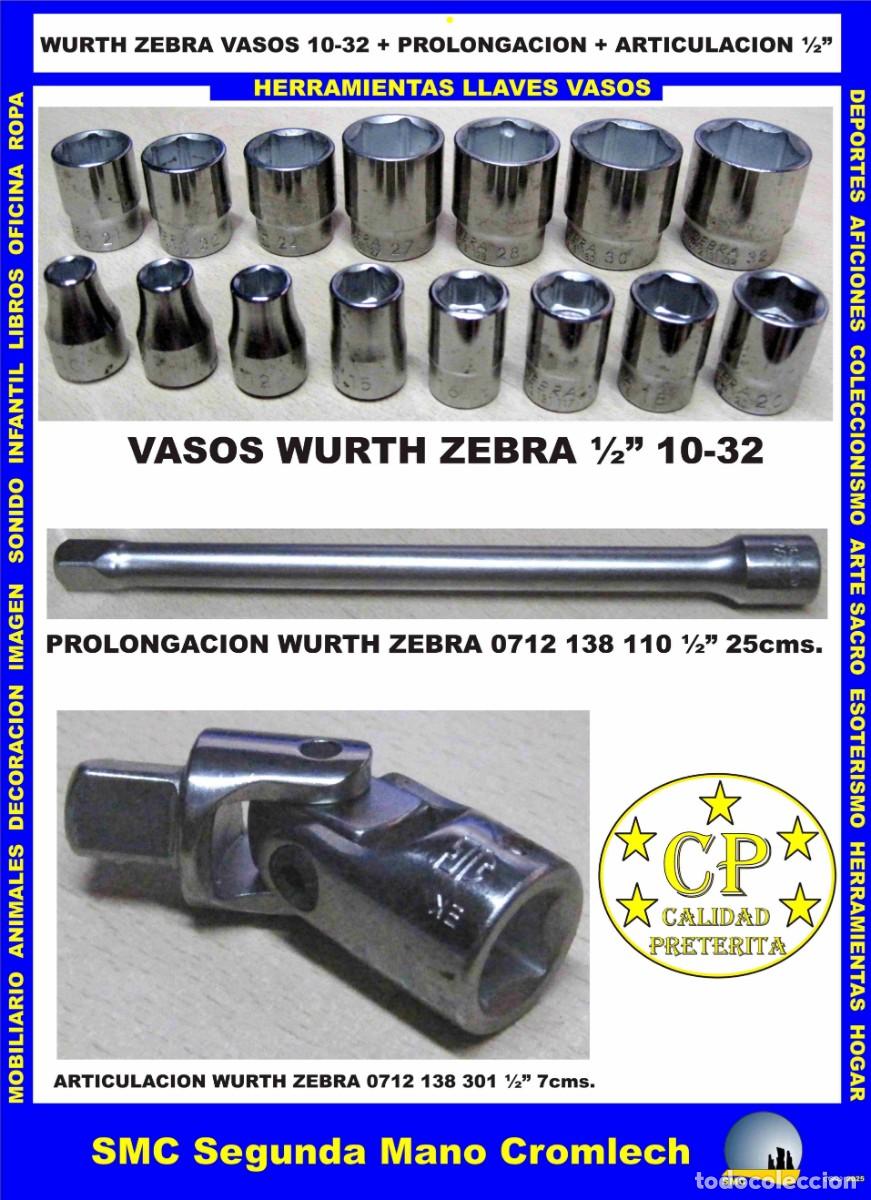 Segunda mano: WURTH ZEBRA Set de 1/2&rdquo; 15 VASOS 10-32, Prolongaci&oacute;n 1/2&rdquo; y Articulaci&oacute;n 3/8&rdquo;.