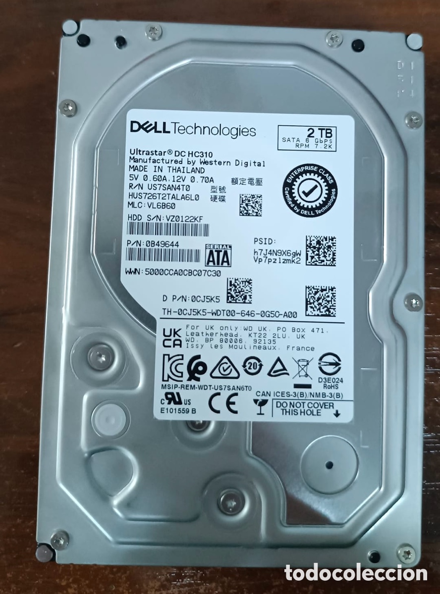 Segunda mano: Dell / Western Digital Ultrastar DC HC310 2TB 3.5&rdquo; SATA 6Gb/s 7.2K Enterprise