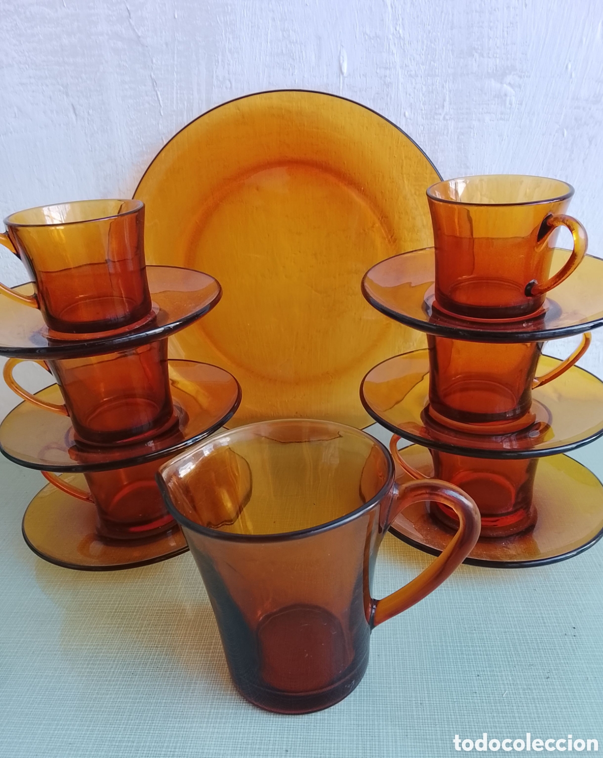 Segunda mano: Juego caf&eacute; y lechera duralex, a&ntilde;os 70.