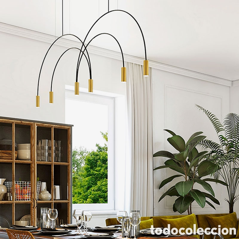 Segunda mano: Estiluz volta T-3536 doble lampara de techo de dise&ntilde;o, acabado black/satin gold 6 luces