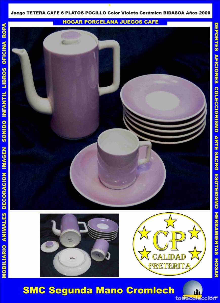 Segunda mano: CAFETERA TAZA/POCILLO CAFE 6 PLATOS CAFE Cer&aacute;mica/Porcelana BIDASOA Violeta. A&ntilde;os 2000