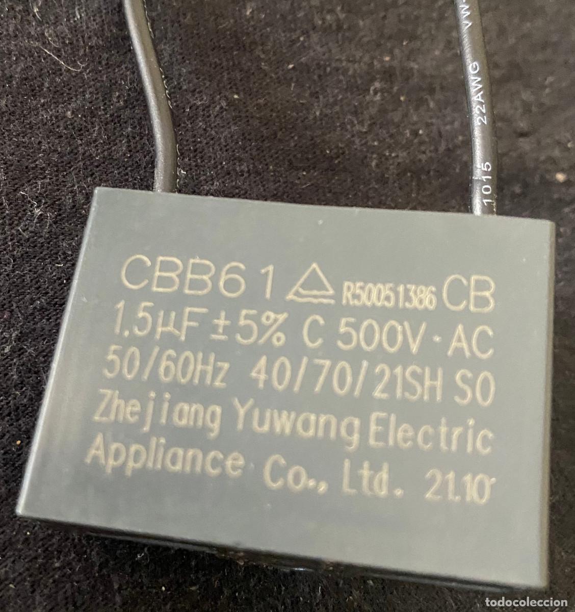 Segunda mano: Condensador de arranque de motores. Modelo CBB61. 1,5 &micro;F - 500 V - 50-60 Hz. Funciona perfecto.