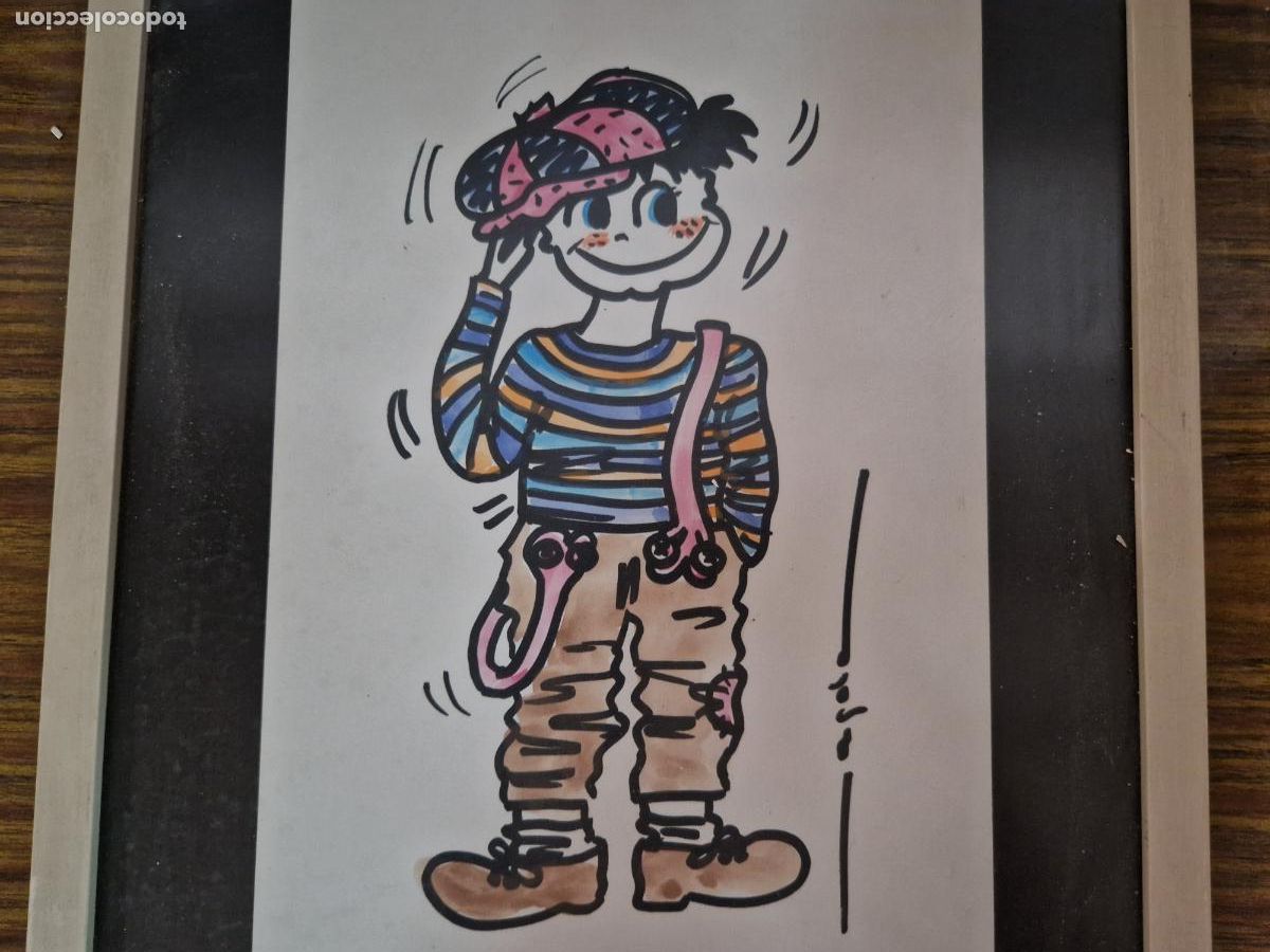 Segunda mano: BONITO CUADRO DIBUJO DE NI&Ntilde;O EN CARICATURA. MEDIDA 45*35