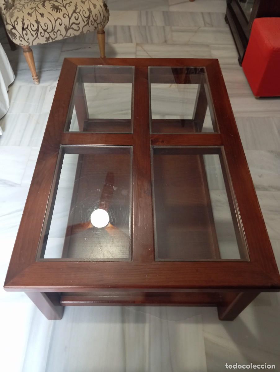 Segunda mano: Mesa de centro Antique Wood Grupo Casanova, madera y cristal, a&ntilde;os 90