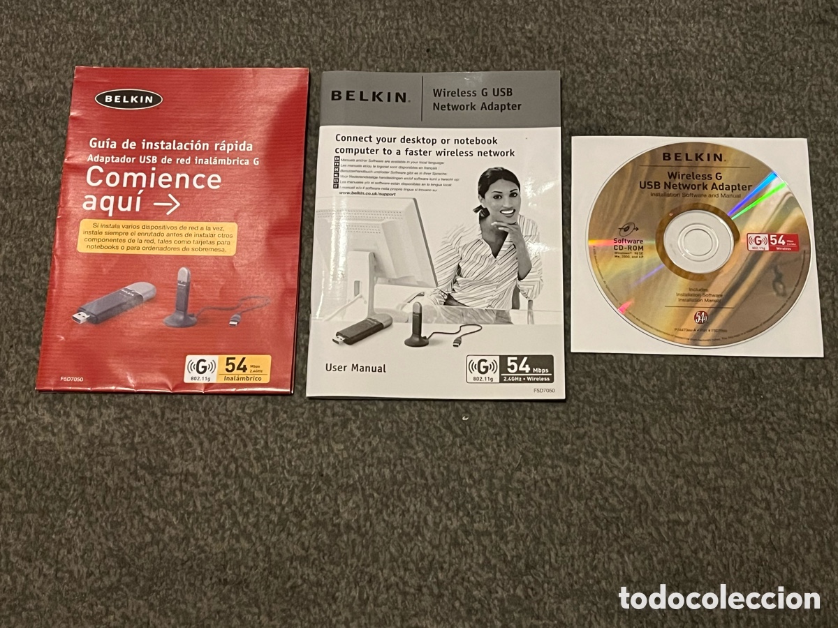 Segunda mano: Manual + Gu&iacute;a de instalaci&oacute;n r&aacute;pida + CD BELKIN Wireless G USB Network Adapter