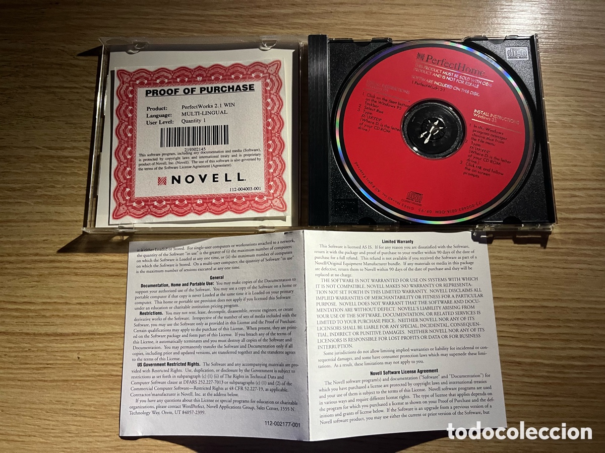 Segunda mano: CD PERFECT WORKS. Novell. Word Processor, Spreadsheet, Database, Draw & Paint - Foto 3