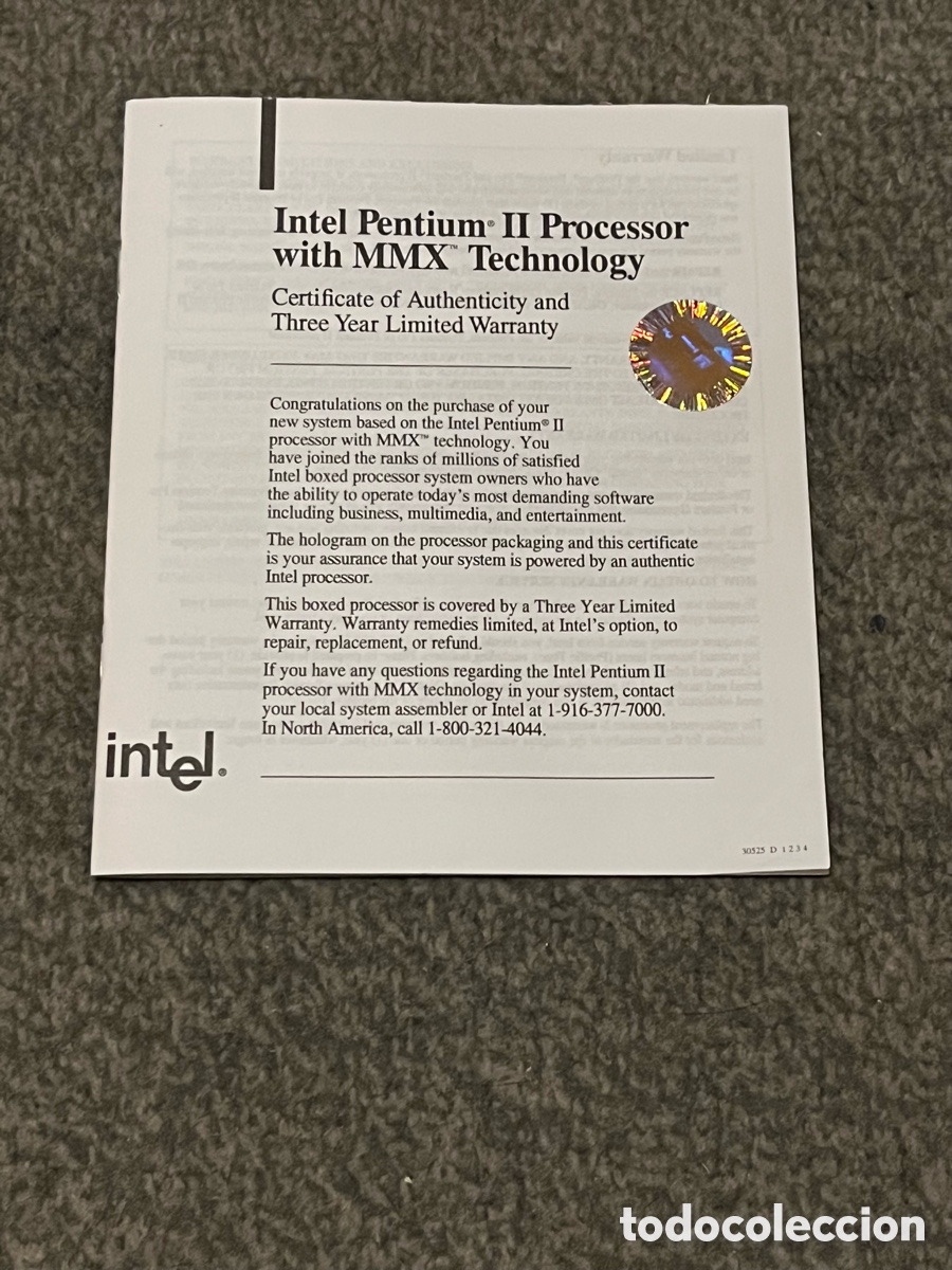 Segunda mano: INTEL PENTIUM II PROCESSOR with MMX Technology.Certificado de autenticidad y garant&iacute;a limitada 3a&ntilde;os