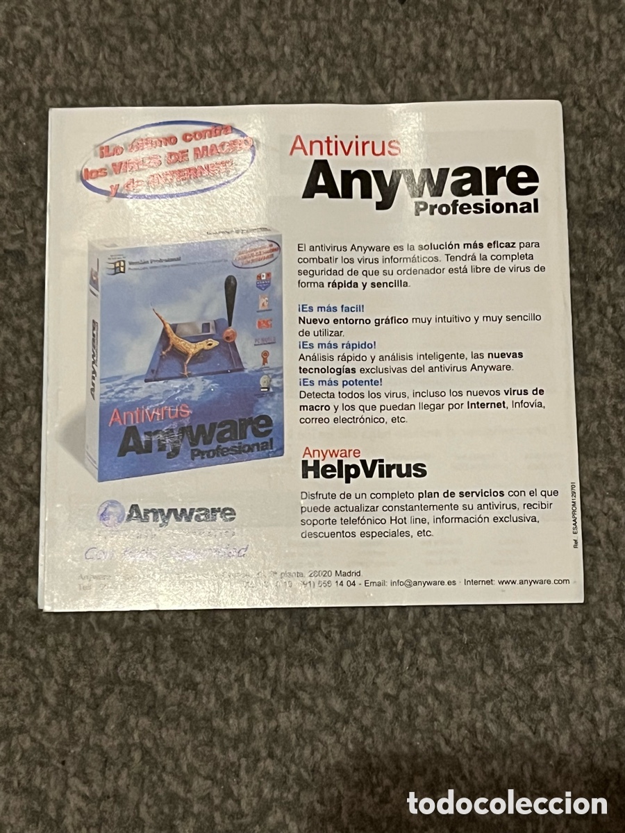 Segunda mano: Publicidad de Antivirus ANYWARE. Versi&oacute;n promocional. Solicitud precintada - Foto 2