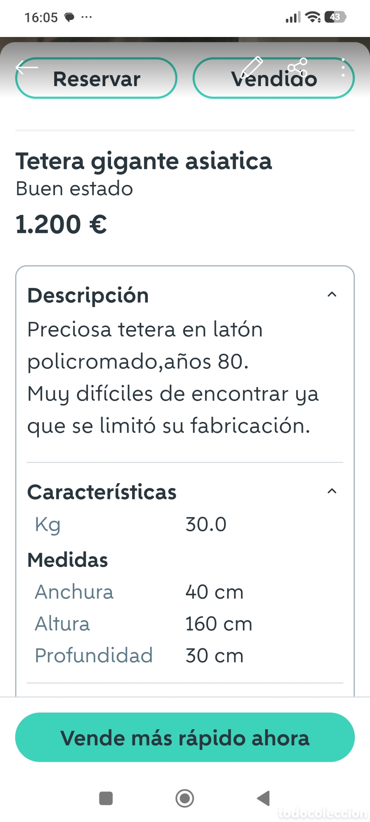 Segunda mano: Tetera gigante en lat&oacute;n policromado. - Foto 4