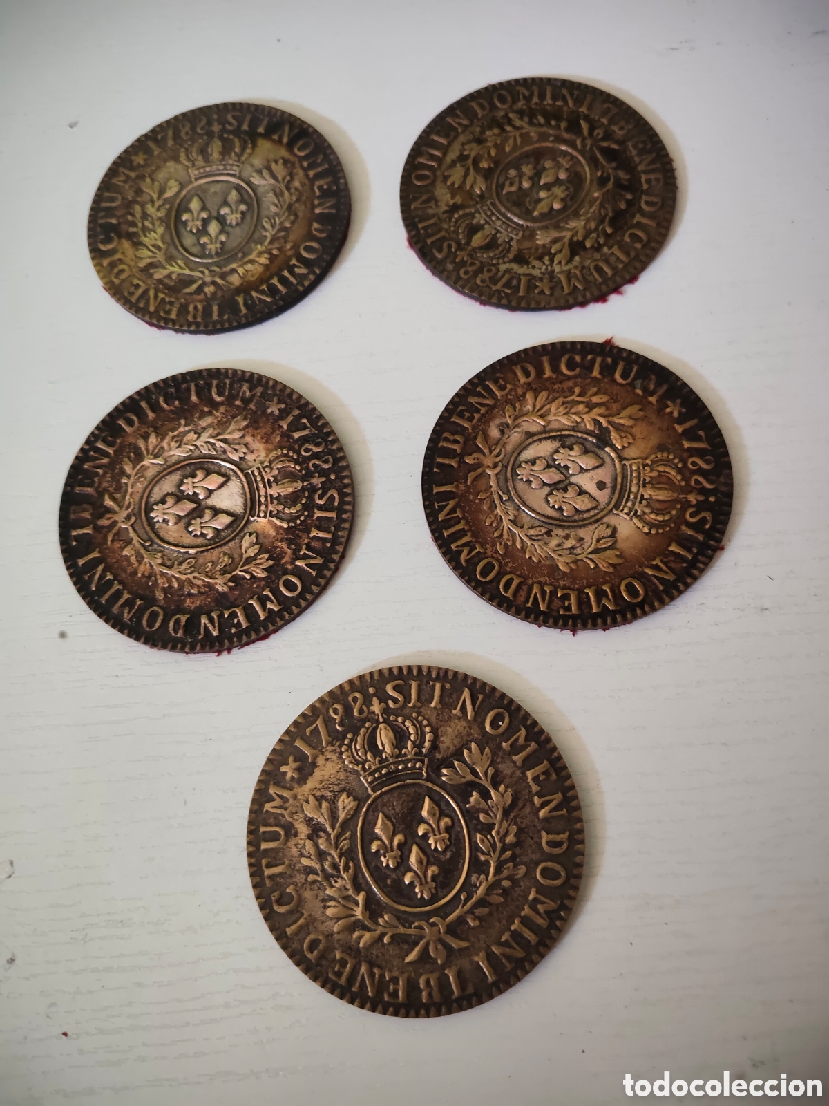 Segunda mano: 5 Posavasos antiguos reproducci&oacute;n moneda francesa