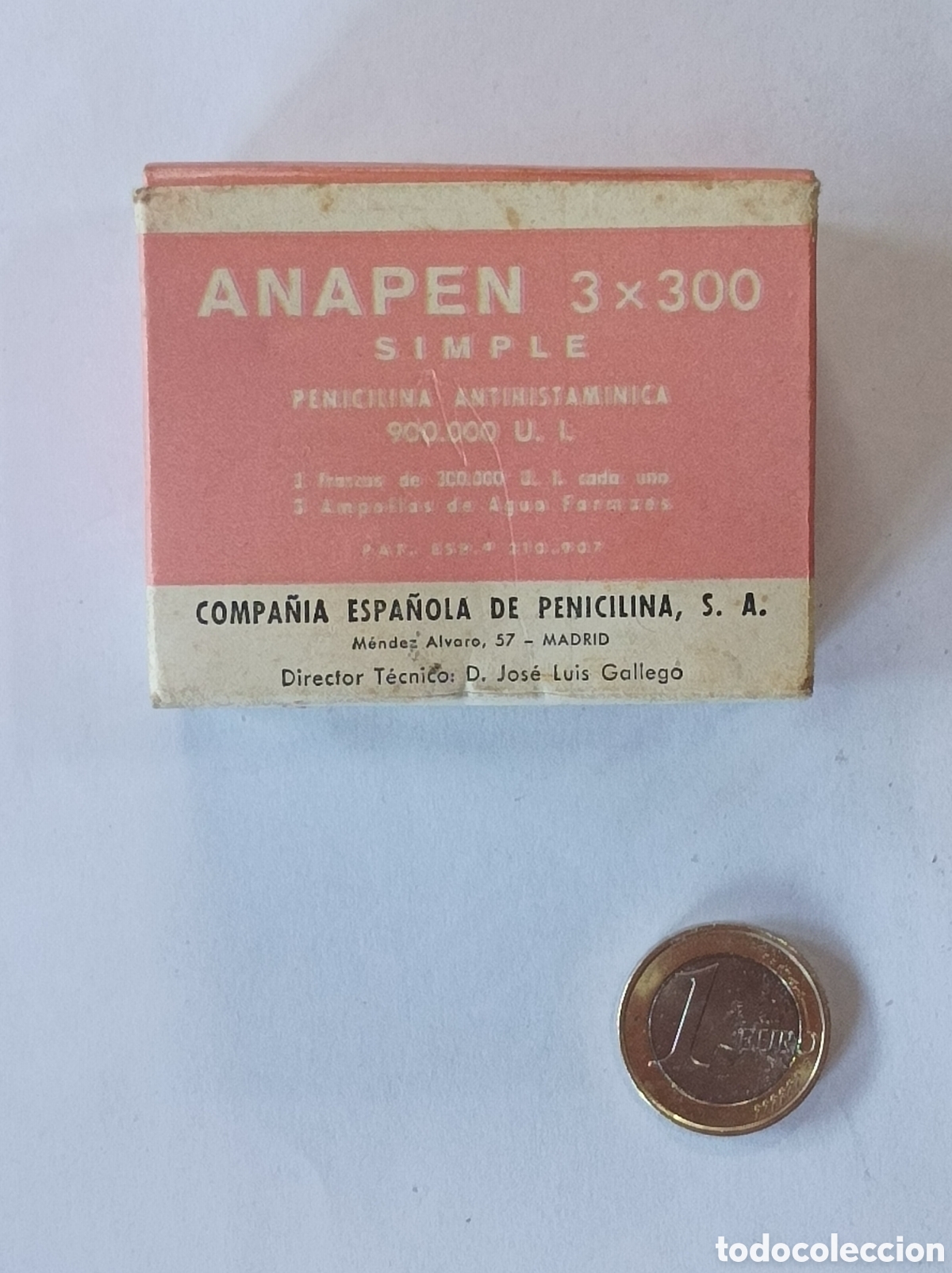 Segunda mano: ANAPEN. COMPA&Ntilde;&Iacute;A ESPA&Ntilde;OLA DE PENICILINA. MEDICAMENTO ANTIGUO.