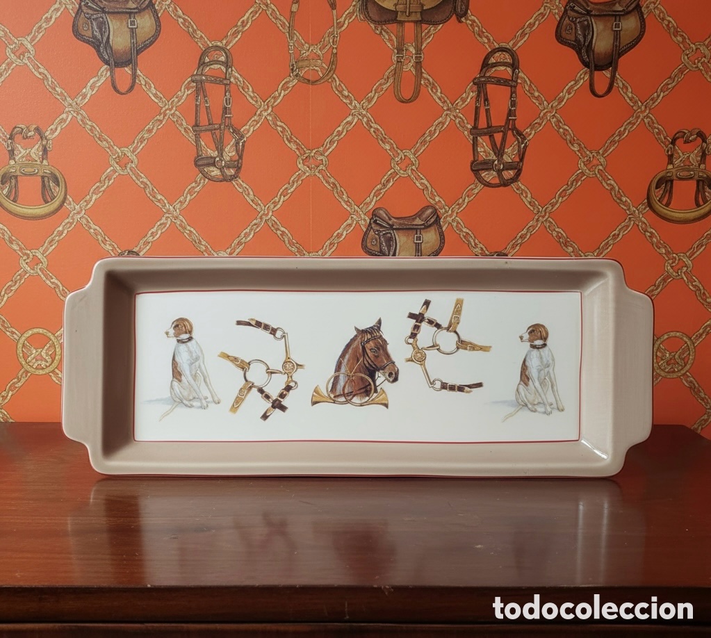 Segunda mano: Bandeja vintage Niderviller Francia dise&ntilde;o caballos y perros