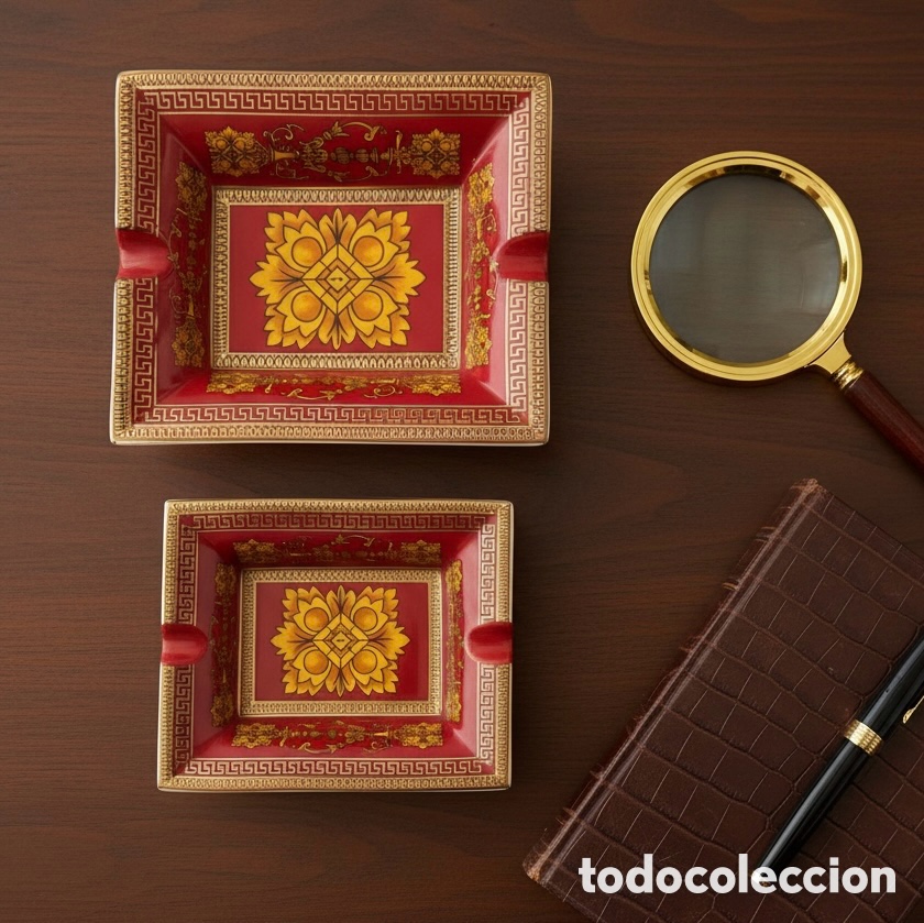 Segunda mano: Set 2 ceniceros / vaciabolsillos cer&aacute;mica Sajonia estilo Versace