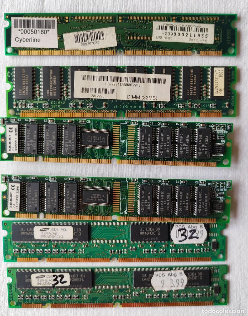 Segunda mano: INFORM&Aacute;TICA VINTAGE (6 M&Oacute;DULOS MEMORIA DIMM 168 CONTACTOS SDR SDRAM 32 MB).
