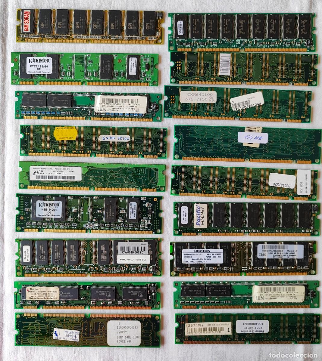 Segunda mano: INFORM&Aacute;TICA VINTAGE (18 M&Oacute;DULOS MEMORIA DIMM 168 CONTACTOS SDR SDRAM 64 MB).