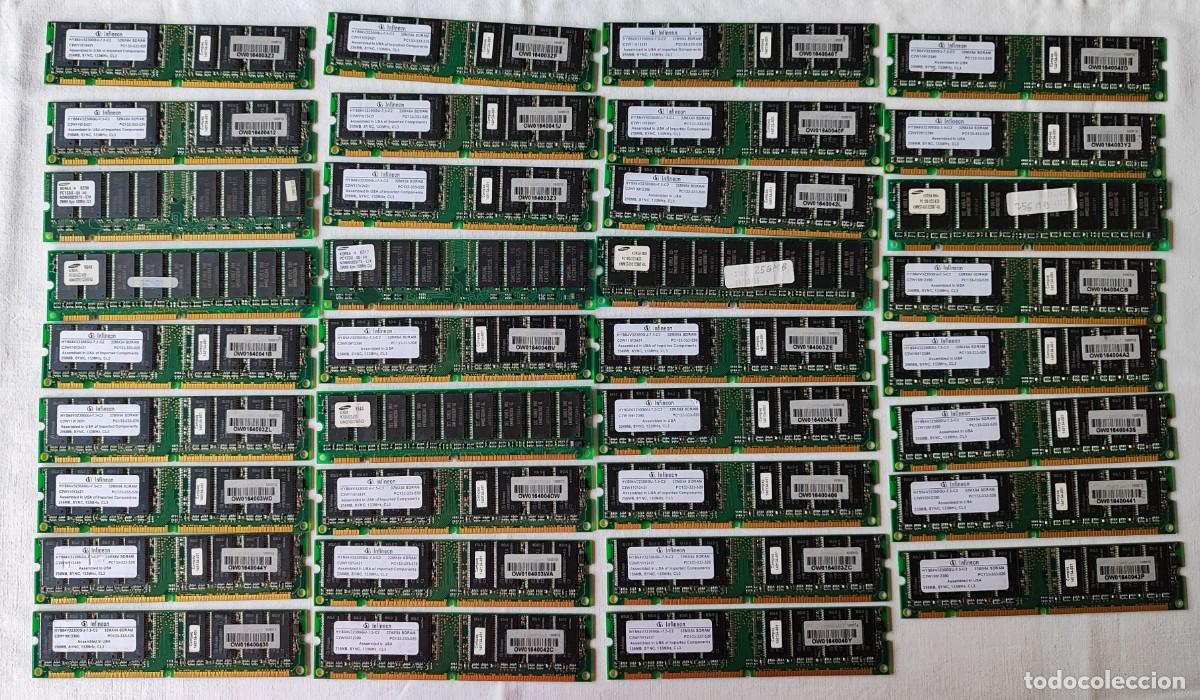 Segunda mano: INFORM&Aacute;TICA VINTAGE (35 M&Oacute;DULOS MEMORIA DIMM 168 CONTACTOS SDR SDRAM 256 MB).
