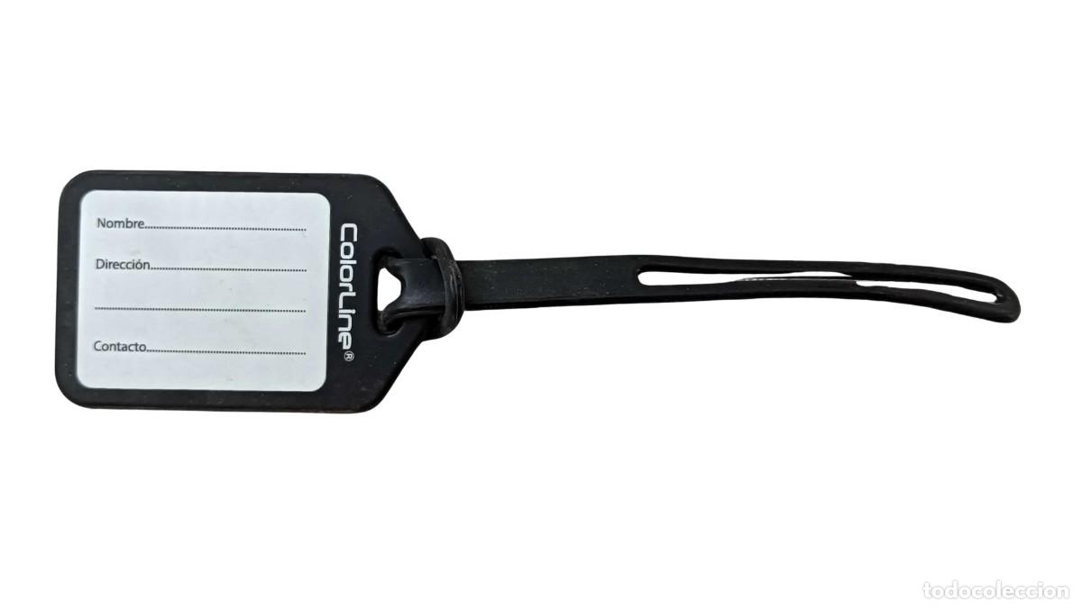 Segunda mano: ETIQUETA IDENTIFICATIVA PARA MALETA COLORLINE - GOMA RESISTENTE NEGRA - CON TARJETA PARA DATOS