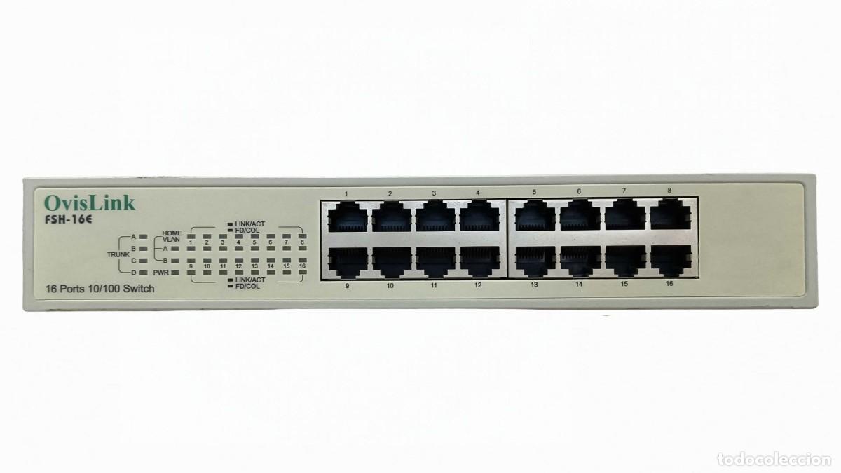 Segunda mano: SWITCH OVISLINK FSH-16E - 16 PUERTOS 10/100 MBPS - TRUNK Y HOME VLAN POR MICROINTERRUPTORES