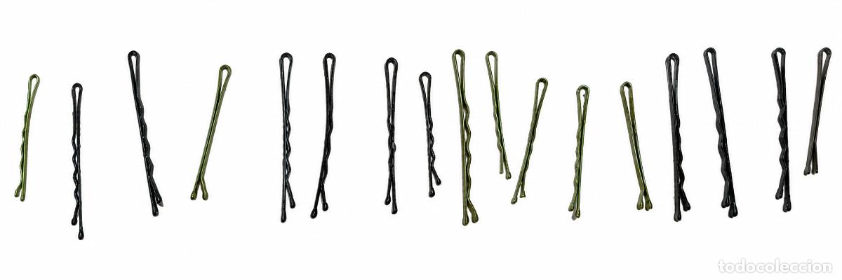 Zweite Hand: LOTE 17 HORQUILLAS PARA EL PELO - NEGRAS Y VERDE OLIVA - METAL LACADO - PINZAS CLIP ONDULADAS