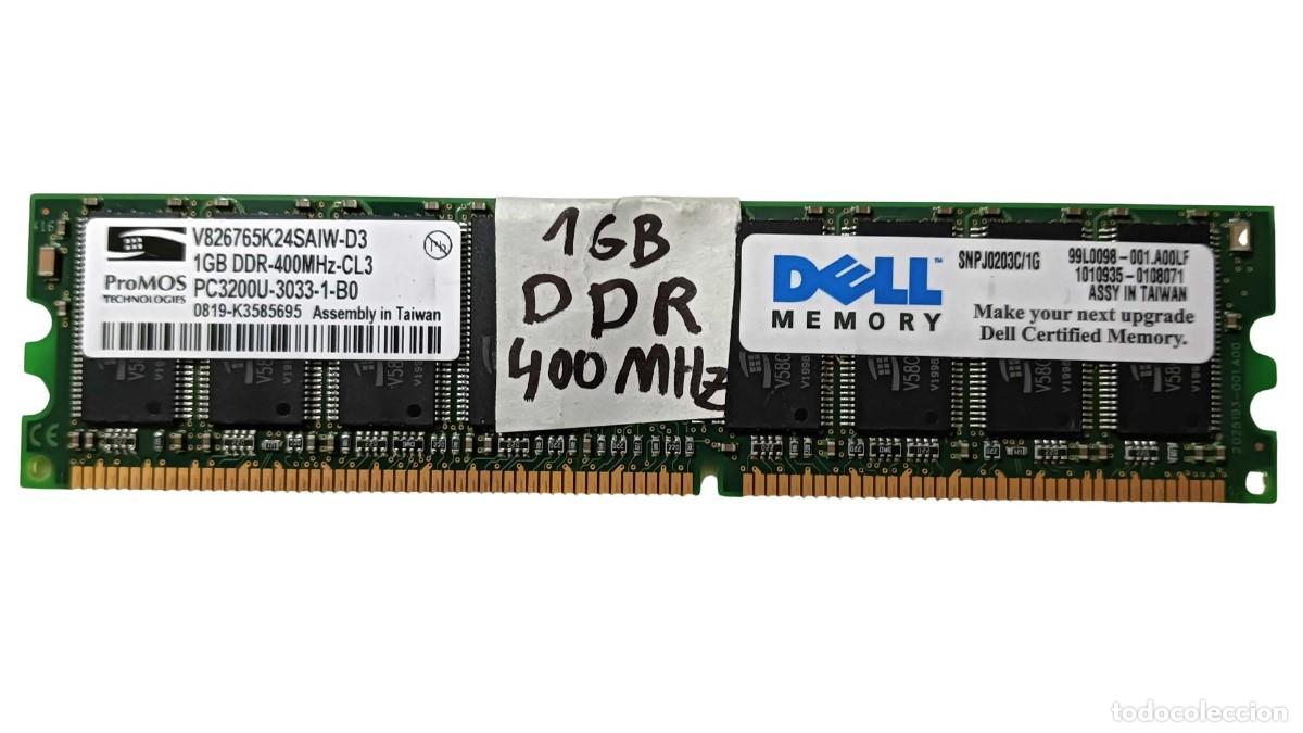 Segunda mano: 2 M&Oacute;DULOS MEMORIA RAM DELL PROMOS 1 GB DDR 400 MHZ PC3200U CL3 - LOTE 2 X 1 GB = 2 GB