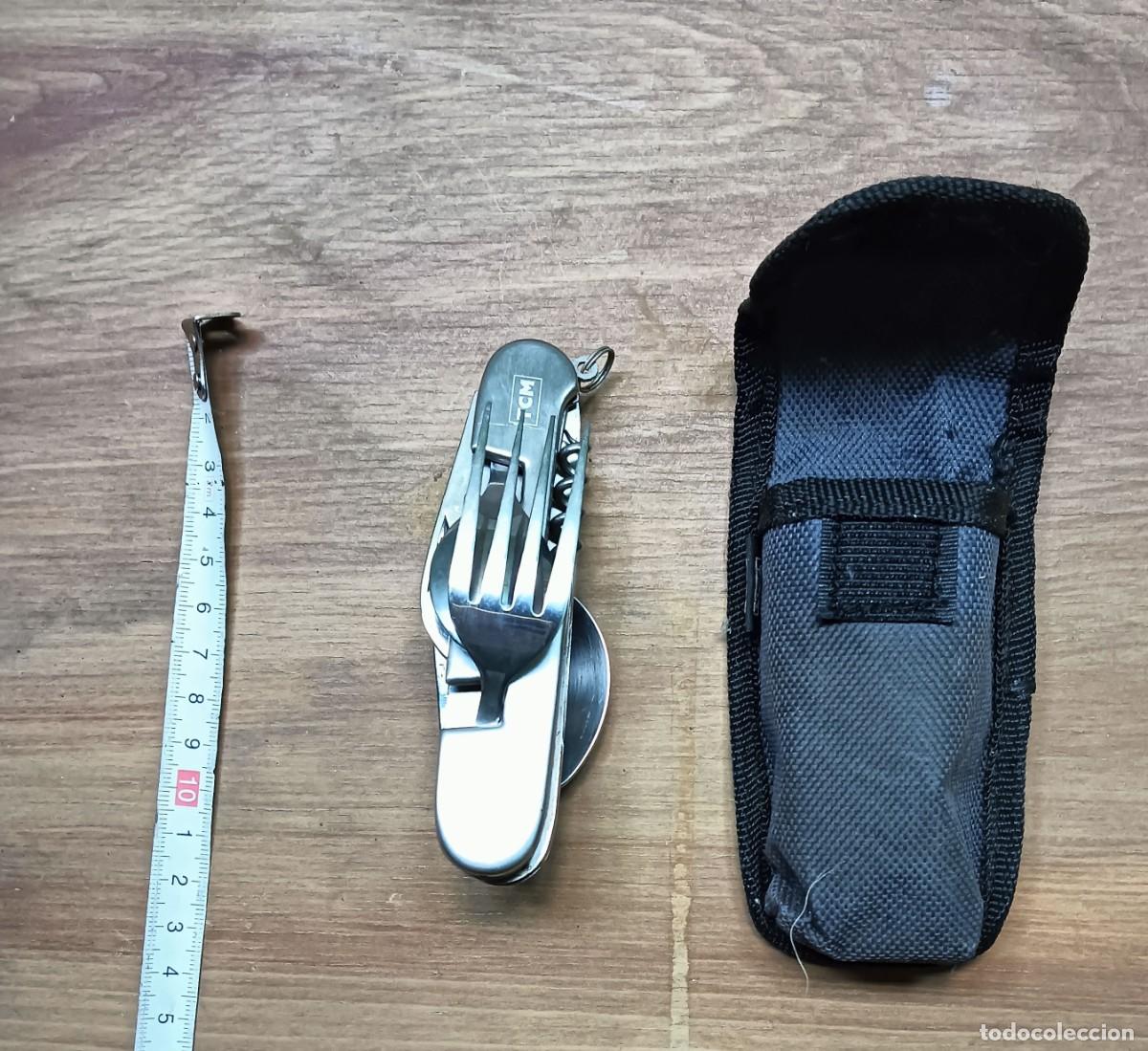 Segunda mano: NAVAJA MULTIUSOS DE CAMPING TCM - CUBIERTOS PLEGABLES (TENEDOR, CUCHARA, CUCHILLO) -