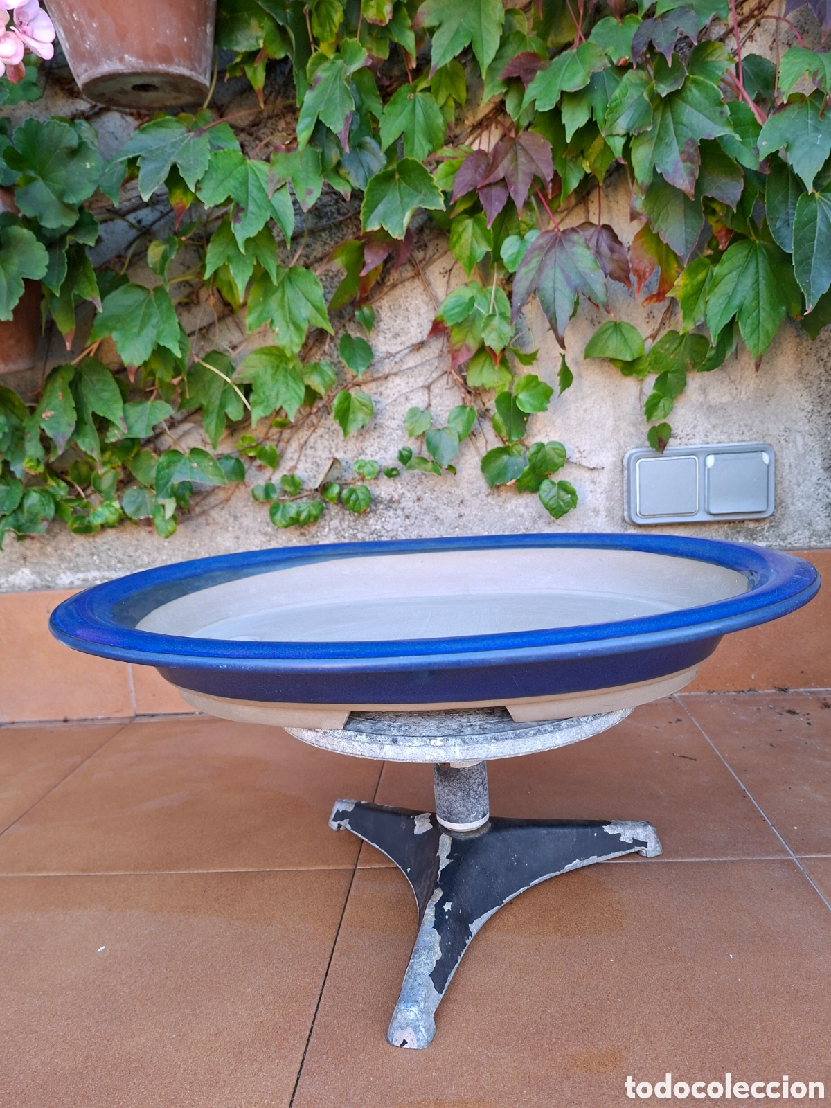 Segunda mano: Gran Maceta Ovalada para Bons&aacute;i en Gres Cer&aacute;mico Esmaltado Azul - 47 x 36 x 6 cm
