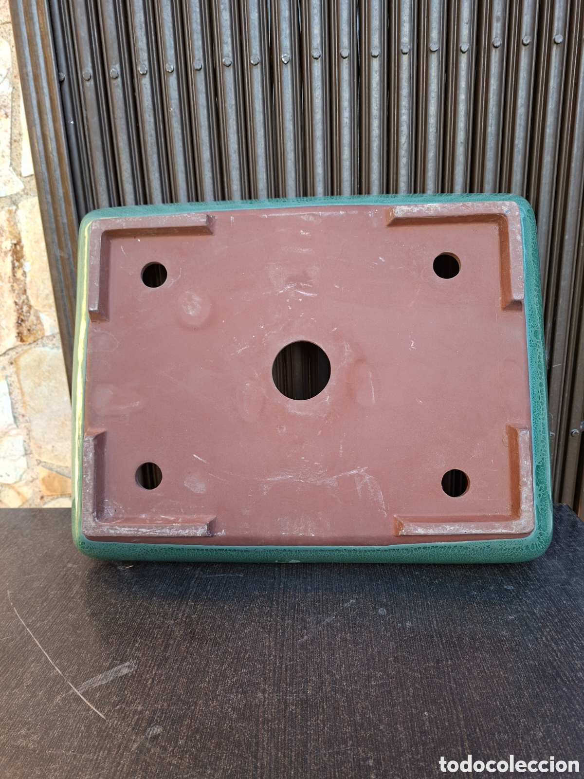 Segunda mano: Maceta rectangular para bonsai esmaltada de color verde. Grande (41x31x6) - Foto 3