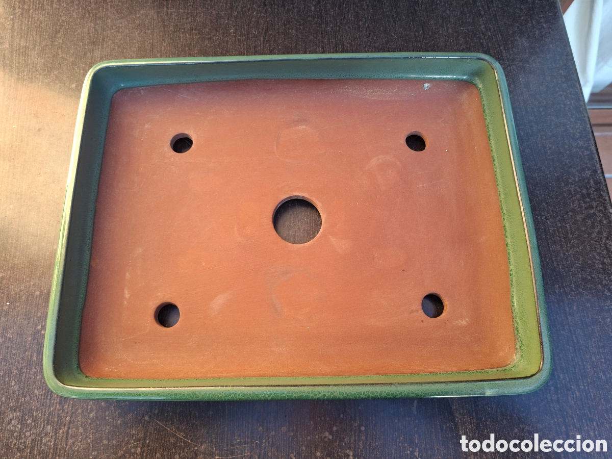 Segunda mano: Maceta rectangular para bonsai esmaltada de color verde. Grande (41x31x6) - Foto 4