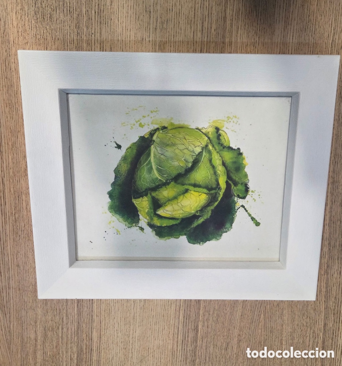 Segunda mano: Cuadro Decorativo Ilustraci&oacute;n de Col / Repollo (Acuarela con Marco Blanco)