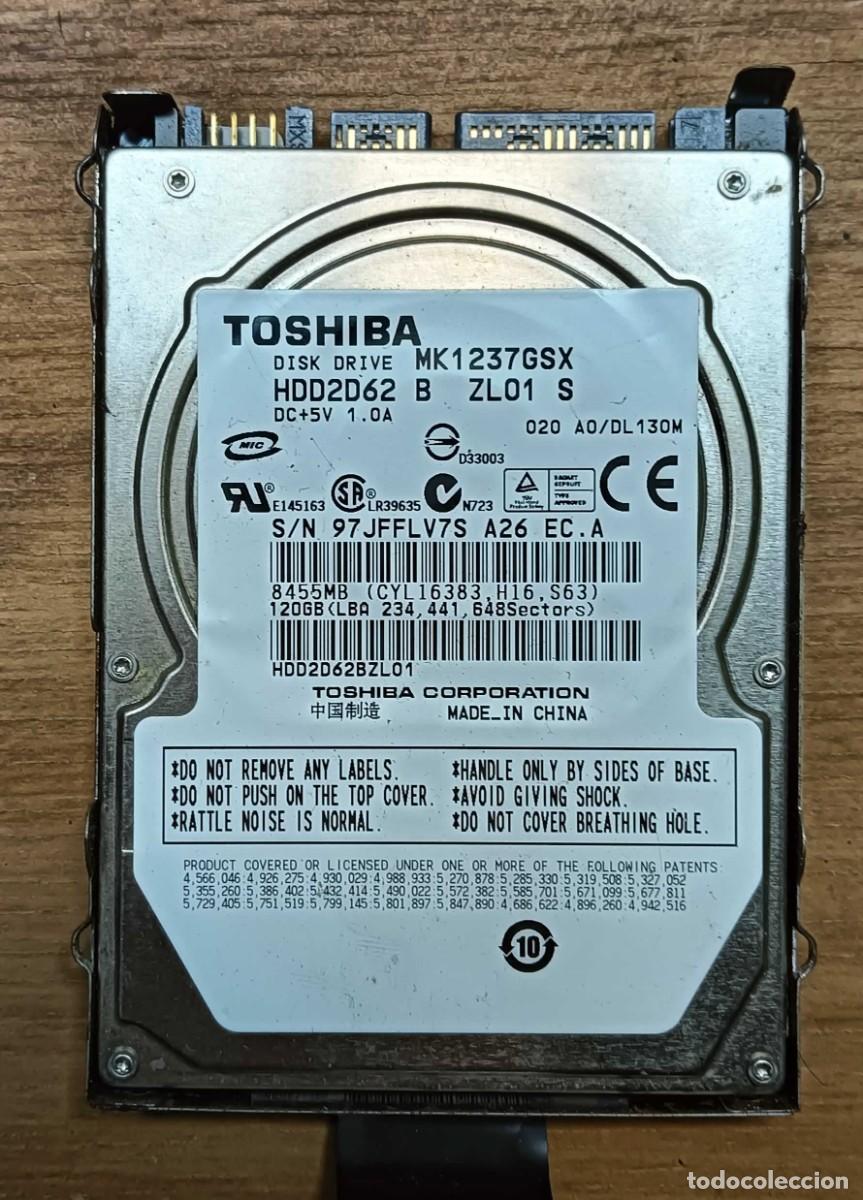 Segunda mano: DISCO DURO PORT&Aacute;TIL 2,5&rdquo; SATA 120 GB TOSHIBA MK1237GSX - HDD2D62 - FUNCIONANDO