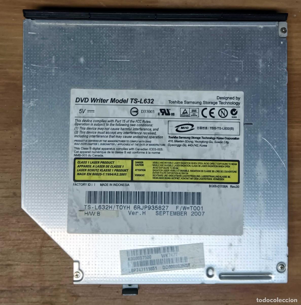 Segunda mano: GRABADORA DVD PORT&Aacute;TIL TOSHIBA SAMSUNG TS-L632 - UNIDAD &Oacute;PTICA SLIM PARA PORT&Aacute;TIL
