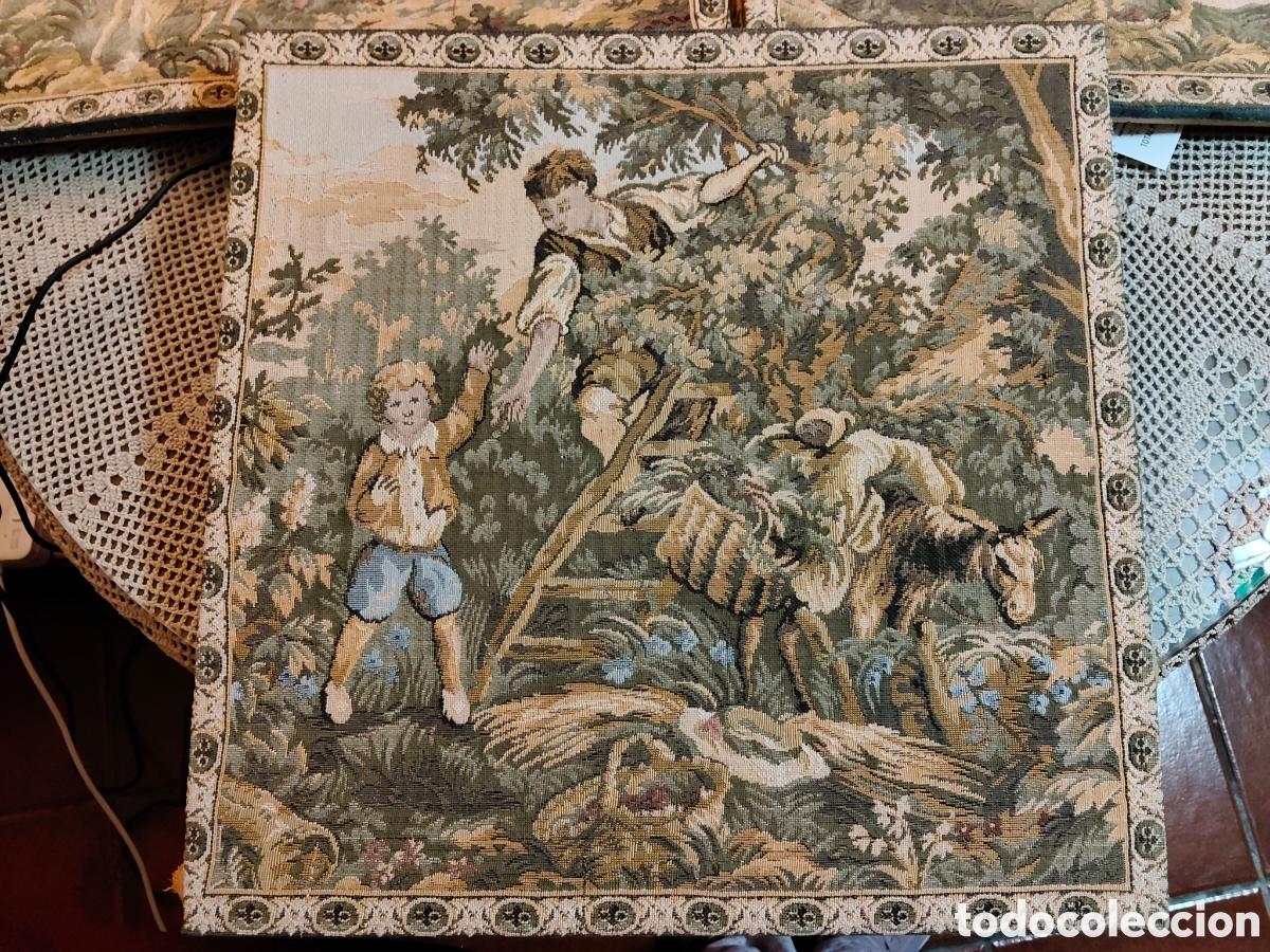 Segunda mano: Tapices textiles estilo pastoril Rococ&oacute; en bastidor - Foto 2