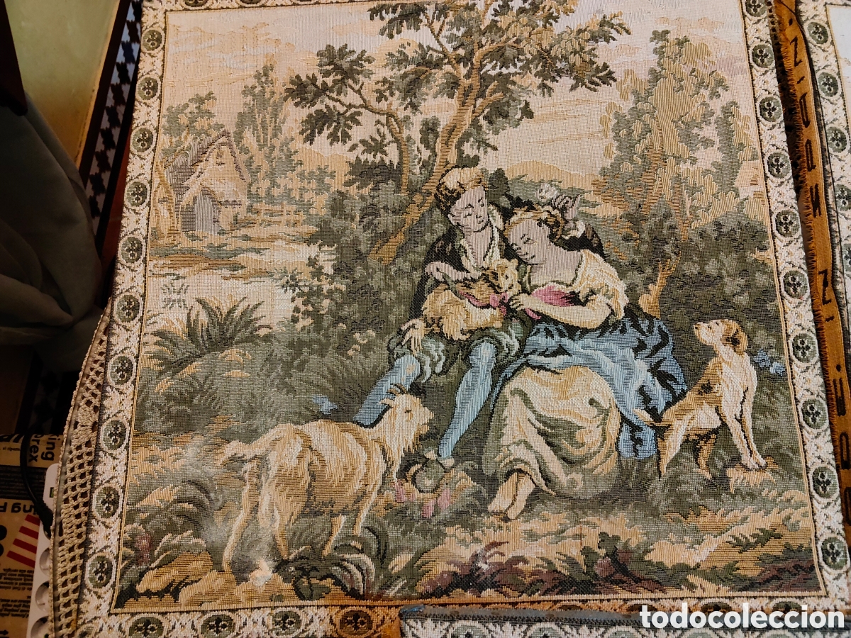 Segunda mano: Tapices textiles estilo pastoril Rococ&oacute; en bastidor - Foto 3