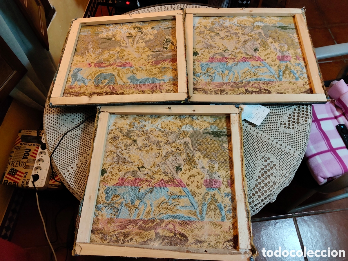 Segunda mano: Tapices textiles estilo pastoril Rococ&oacute; en bastidor - Foto 4