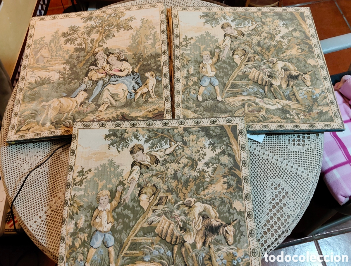 Segunda mano: Tapices textiles estilo pastoril Rococ&oacute; en bastidor