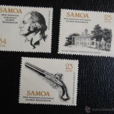 Sellos: SAMOA. 506/08 ANIVERSARIO NACIMIENTO GEORGE WASHINGTON. PISTOLA, RESIDENCIA MOUNT VERNON Y RETRATO**. Lote 314127883