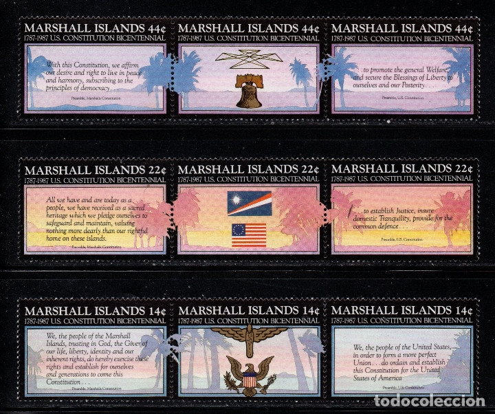 Sellos: MARSHALL 147/55** - A&Ntilde;O 1987 - BICENTENARIO DE LA CONSTITUCION DE ESTADOS UNIDOS - Foto 1