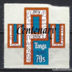 Sellos: TONGA 1974 - SELLO OFICIAL, AÉREO - CENTENARIO DE LA U.P.U., ADHESIVO - MATASELLADO. Lote 210768874